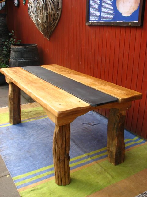 Handmade slate and oak garden table — chunky 8-seater, bespoke, Wales