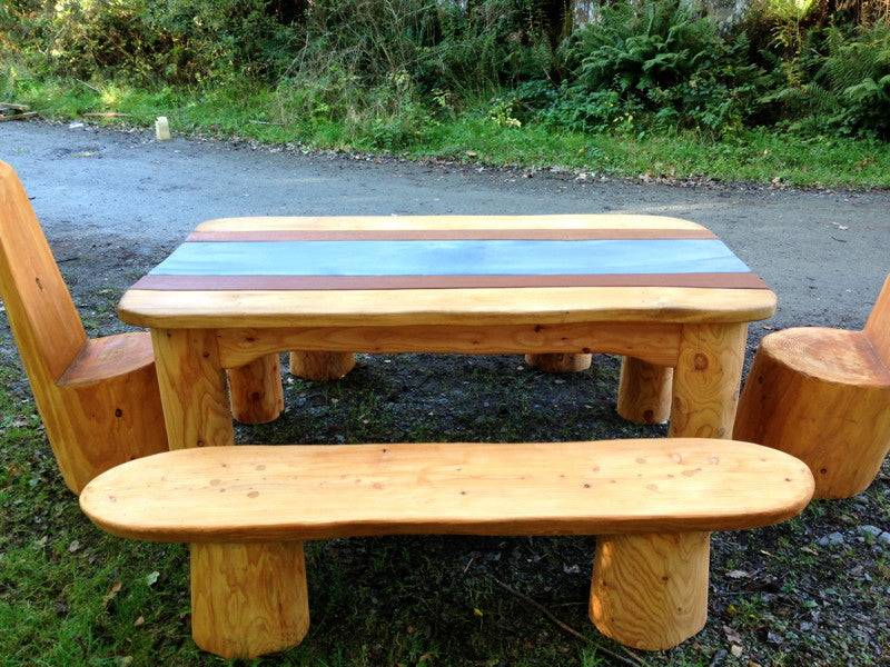 Handmade outdoor oak dining table set — chunky bespoke furniture, Wales