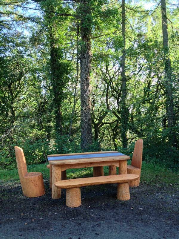 Funky chunky handmade solid oak dining room table — bespoke outdoor furniture, Wales