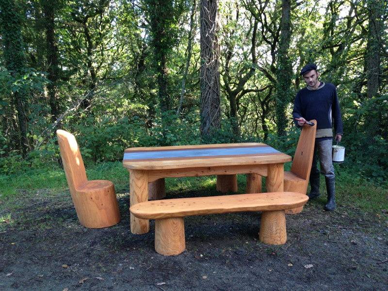 Chunky handmade solid oak dining room table — bespoke outdoor furniture, Wales