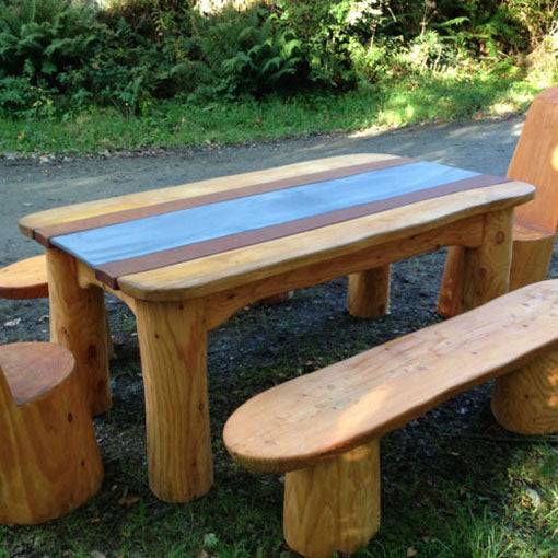 Handmade outdoor solid oak dining table — chunky bespoke, Wales