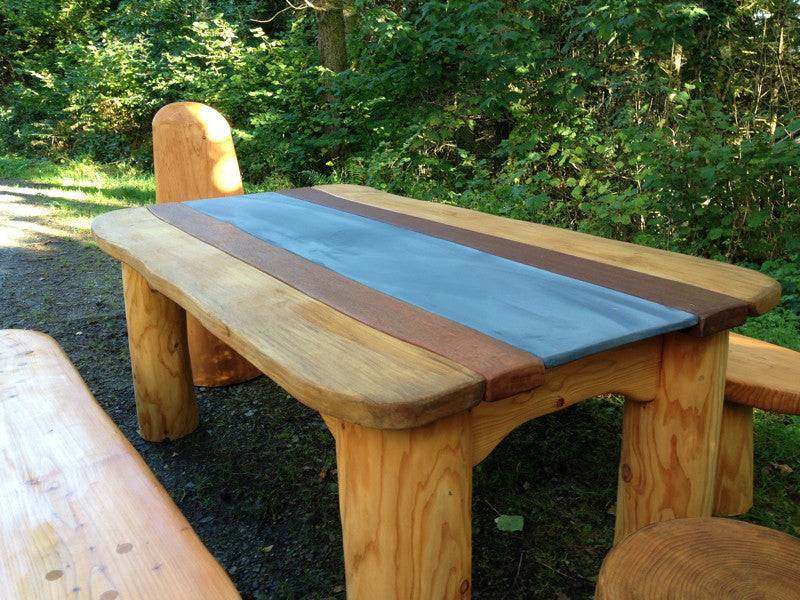 Chunky handmade outdoor oak dining room table — bespoke, Wales