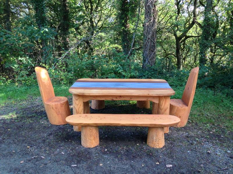 Chunky handmade dining room table set — solid oak, bespoke outdoor, Wales