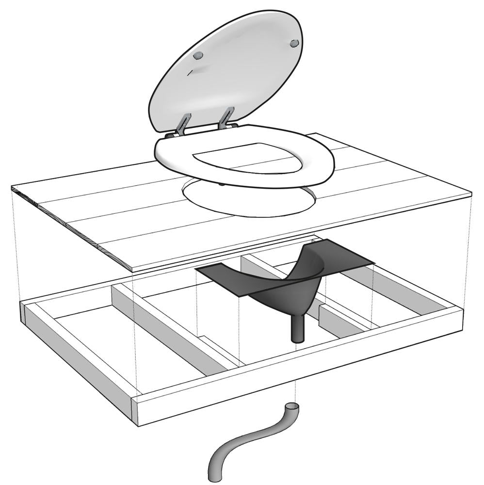 Illustration of urine separator installation in compost toilet.