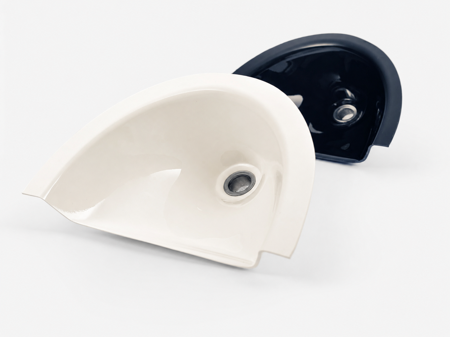 Compact urine separator black and white – composting toilet – Free Range Designs
