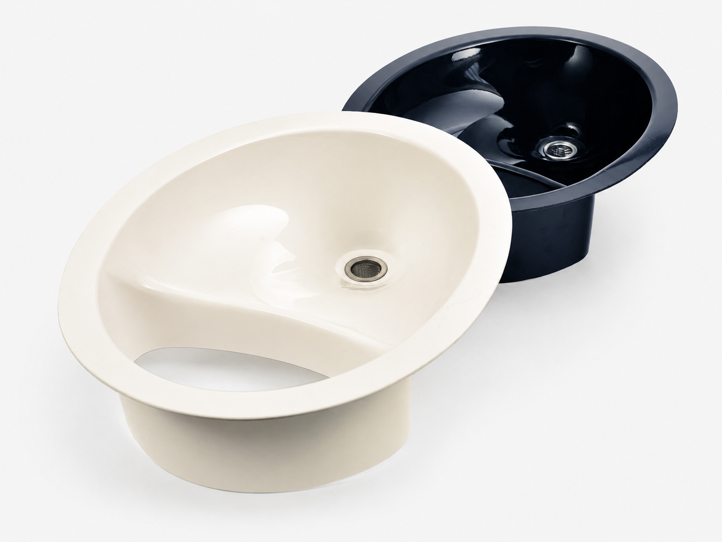 Complete urine separator diverter in black and white – composting toilet