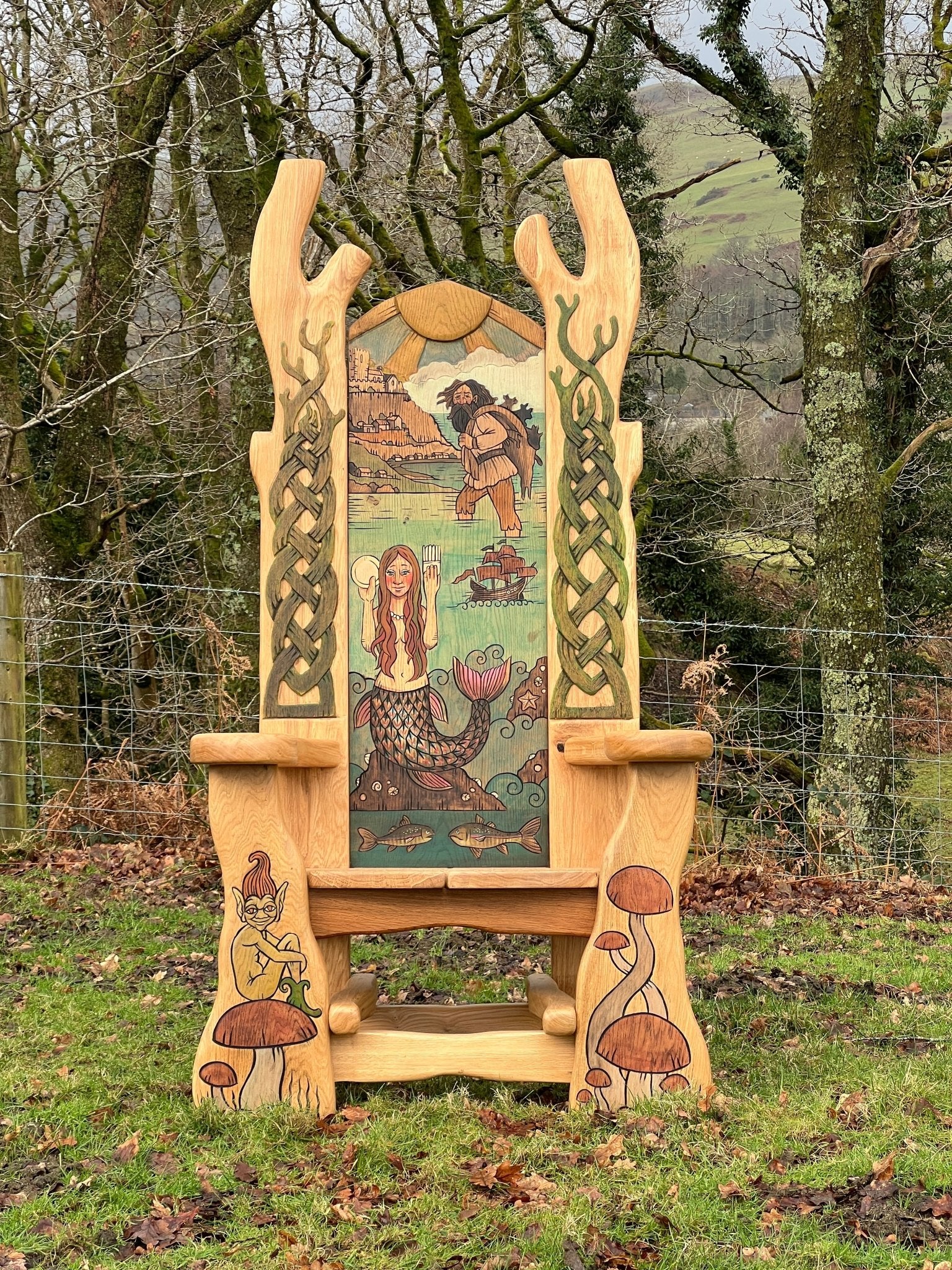 bespoke library storytelling chair cornish folklore details