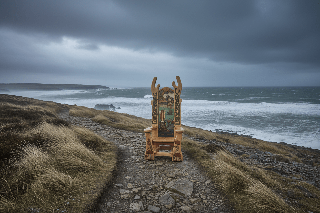 cornish folktale chair on beach