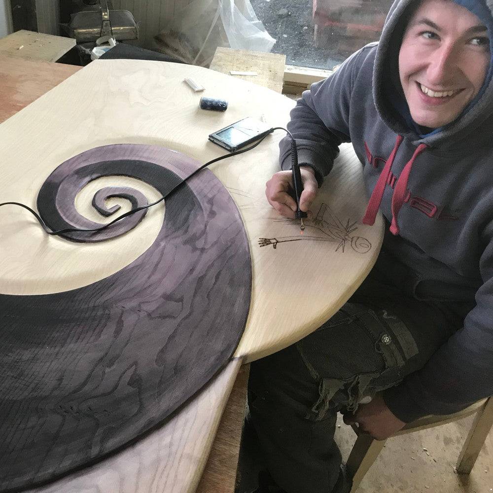Selection of bespoke carved oak storytelling chairs — design your own handmade chair, Wales