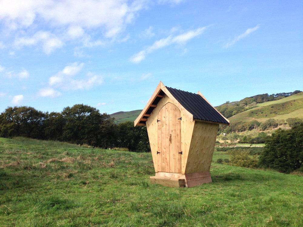 Handmade wooden outdoor compost toilet — stylish eco-friendly designer facility, Wales