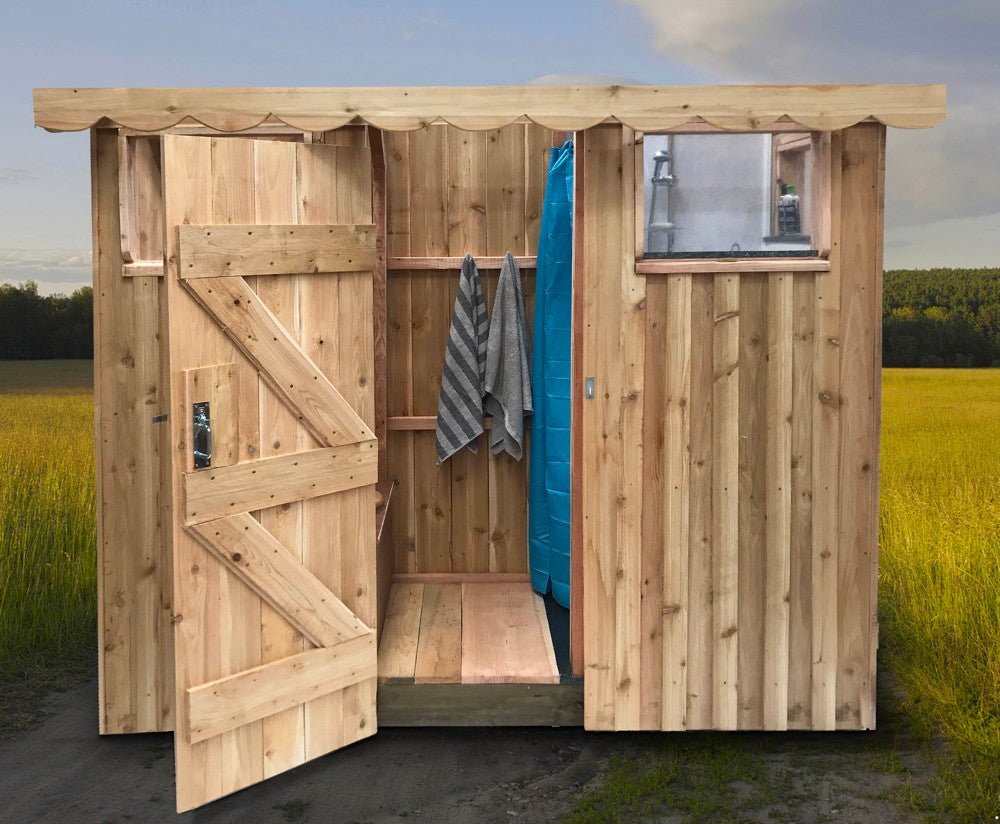 Toilet and shower unit built from DIY compost plans — eco off-grid sanitation