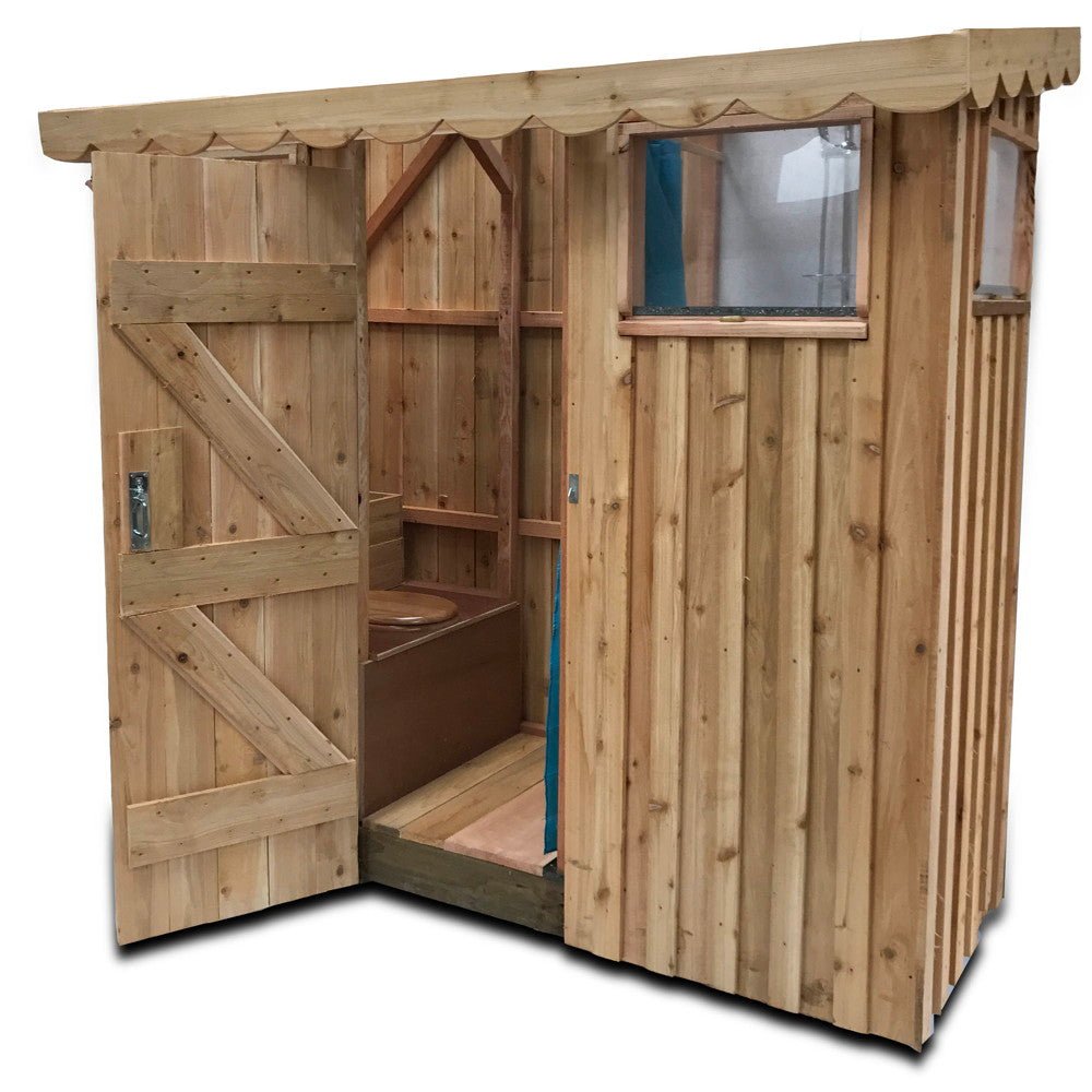 Completed compost toilet and shower from DIY plans — eco off-grid sanitation