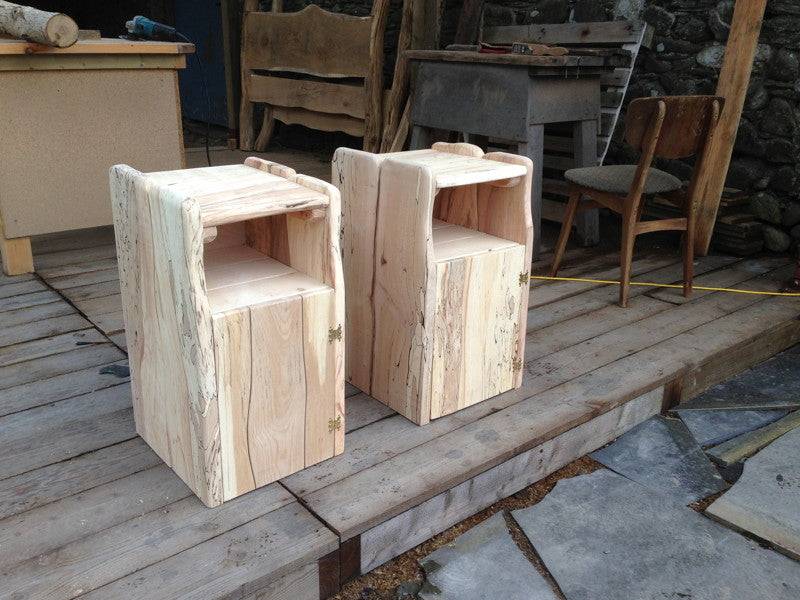 Driftwood oak bedside table — handcrafted rustic natural wood bedroom furniture, Wales