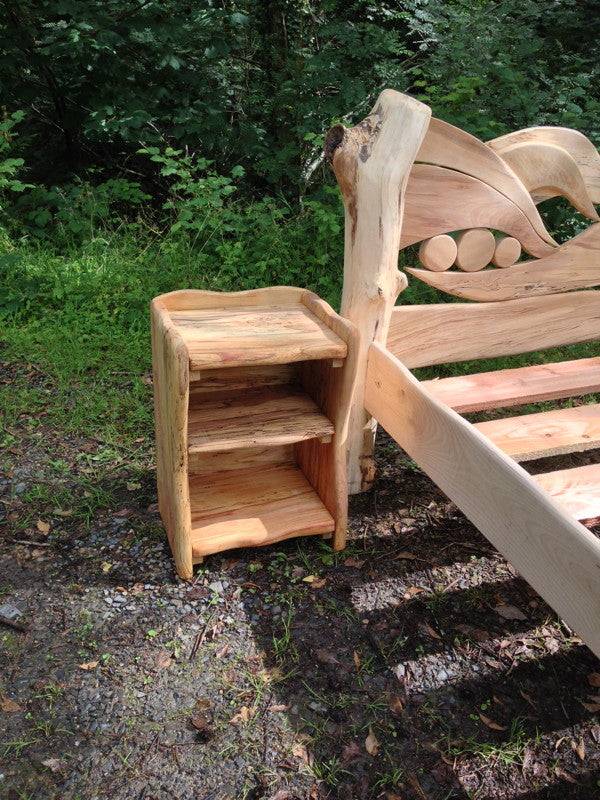 Driftwood oak bedside table close-up — bespoke handmade furniture, Wales