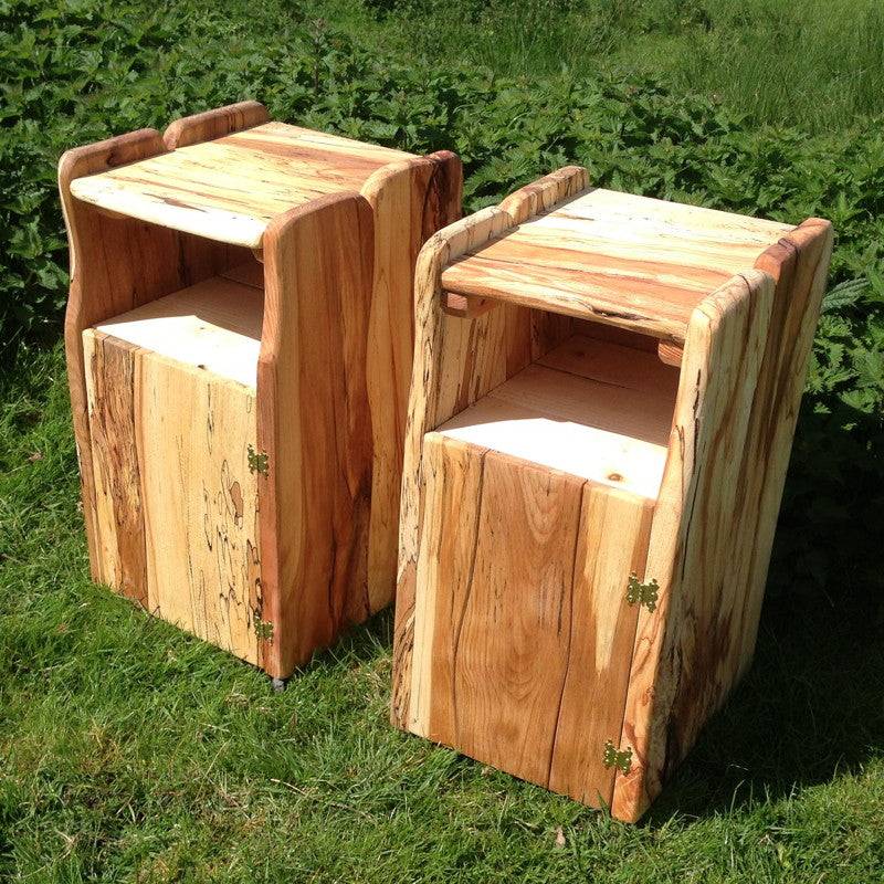 Handcrafted driftwood oak bedside table — rustic bedroom furniture, Mid Wales