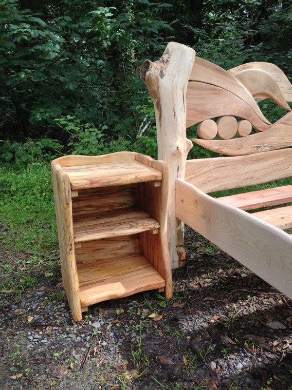 Driftwood bedside table with lower shelf — handmade oak furniture, Wales