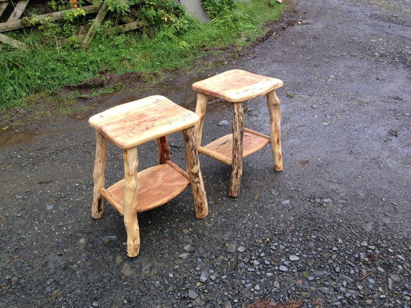 Pair of handmade driftwood bedside tables with shelves — bespoke, Wales