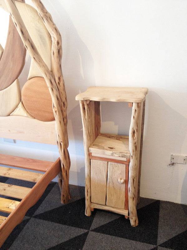 Handmade driftwood bedside table — reclaimed natural wood shelf, bespoke, Wales