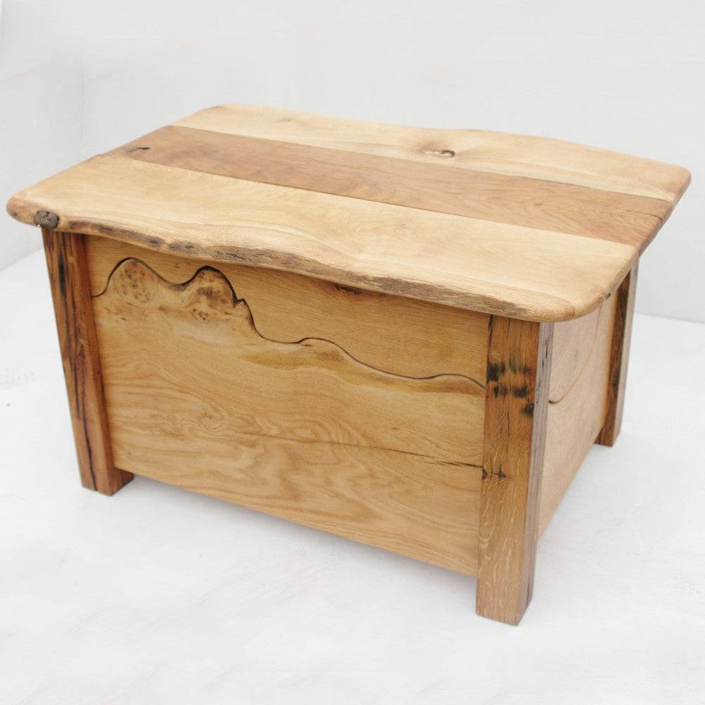 Handmade reclaimed oak blanket box — driftwood coffee table style, bespoke, Wales