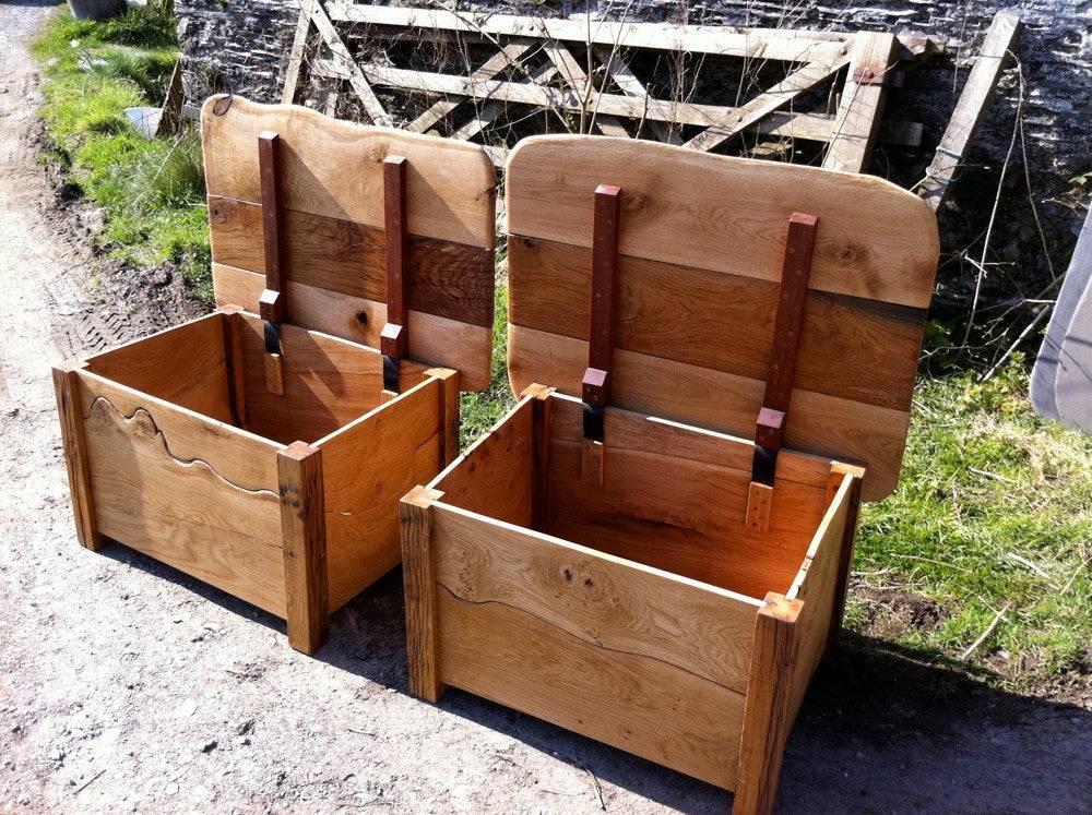 Handmade oak blanket box collection — driftwood style, bespoke, Wales