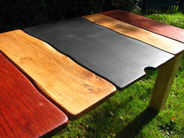 Handmade slate and Jarrah patio dining table — bespoke, Wales