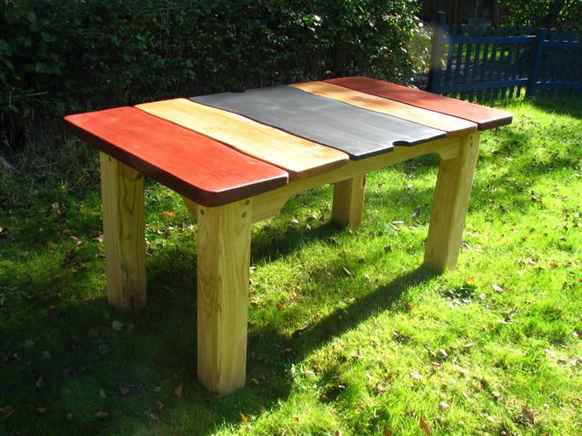 Handmade oak and Jarrah patio dining table — bespoke, Wales