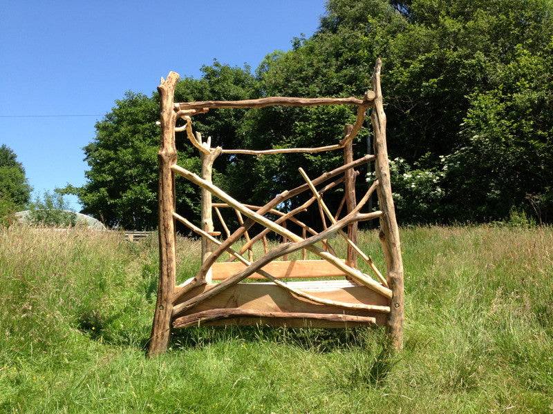 King size handmade solid oak and driftwood bed — bespoke four poster bedroom furniture, Wales