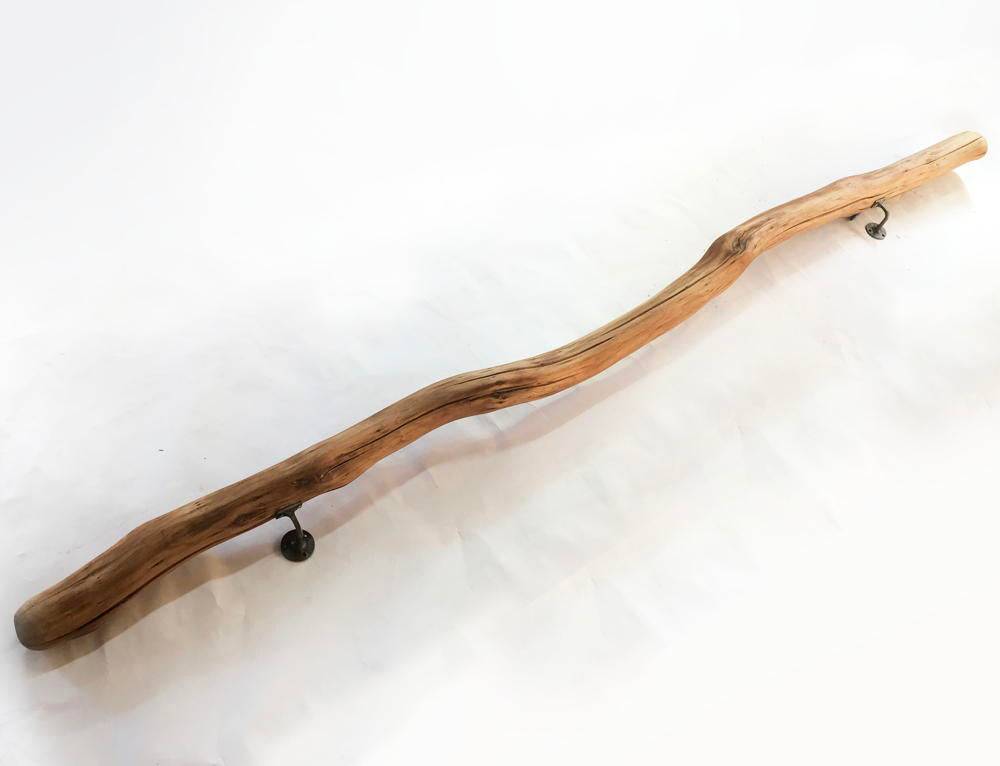 Solid oak natural branches handrail with cast iron brackets