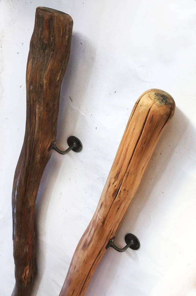 Handmade driftwood stair bannister with organic curves — bespoke natural wood handrail, Wales