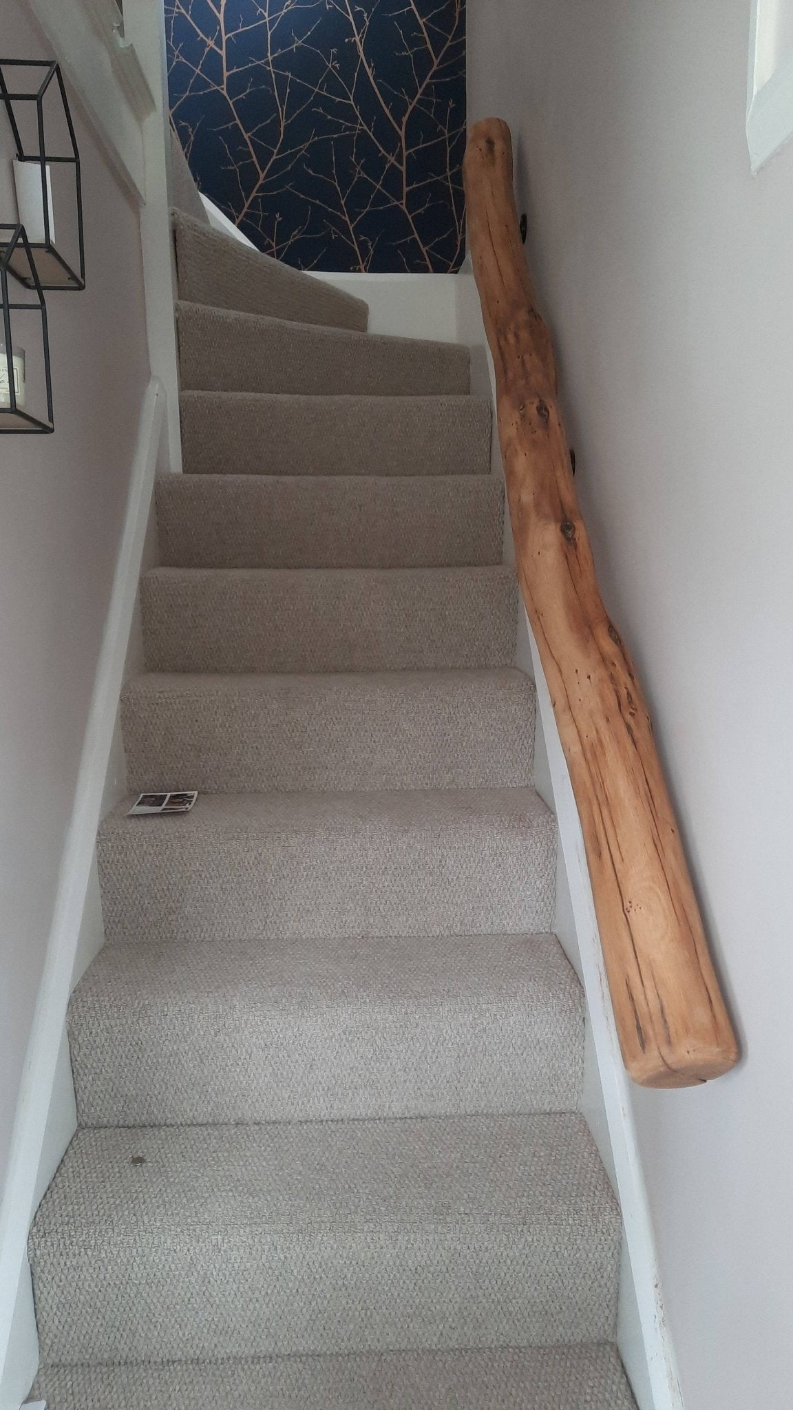 Bespoke handcrafted oak stair bannister with natural branch form — driftwood handrail, Wales