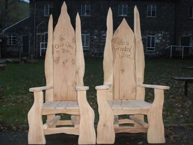 Once upon a time carved oak storytelling chair — fantasy handmade reading throne, Wales