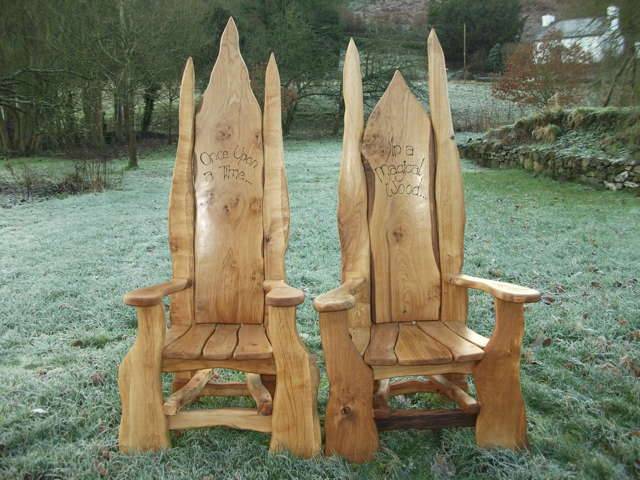 Traditional handcrafted oak storytelling chair — carved reading throne for schools, Wales