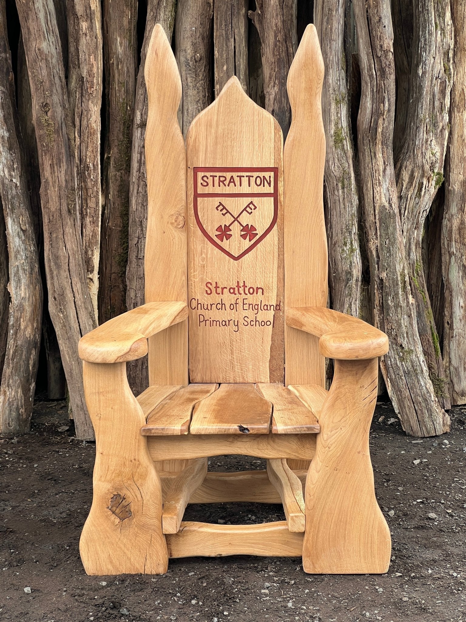 Carved oak school library chair — handmade elven storytelling throne, Wales