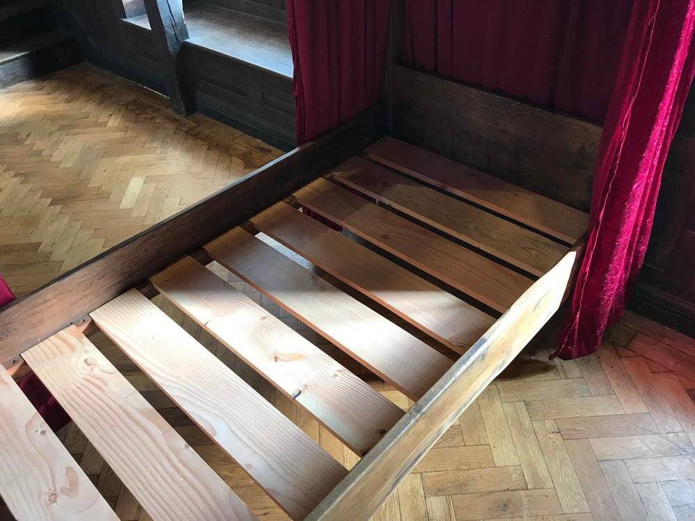 Solid oak Harry Potter four poster bed with slats — handmade wizard-themed bedroom furniture, Wales