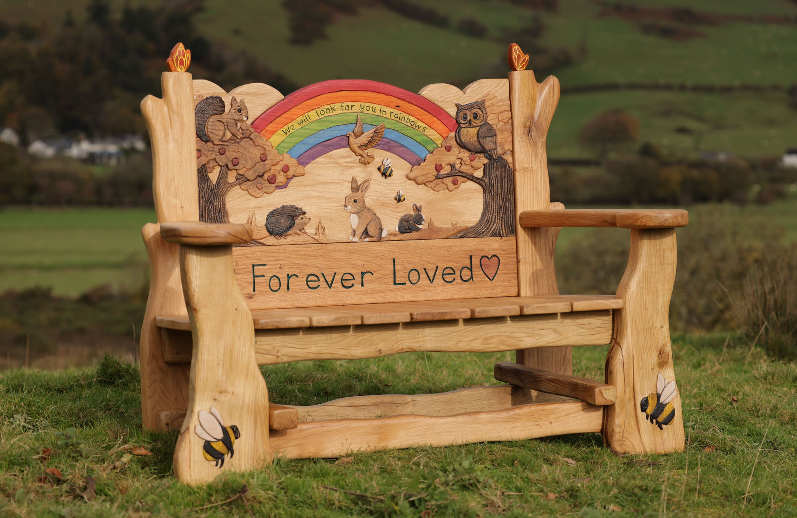 memorial bench for babies and infants woodland rabbit and owl design