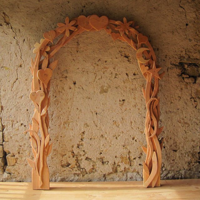 Lucy and Roland heirloom wedding arch — handmade carved oak arch for ceremonies, Wales