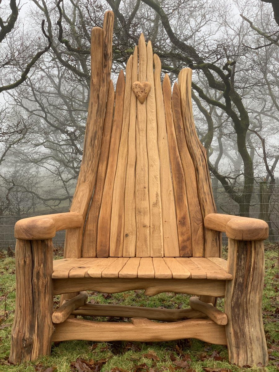 Solid oak handcrafted garden bench — bespoke giant 2-seater outdoor chair, Wales