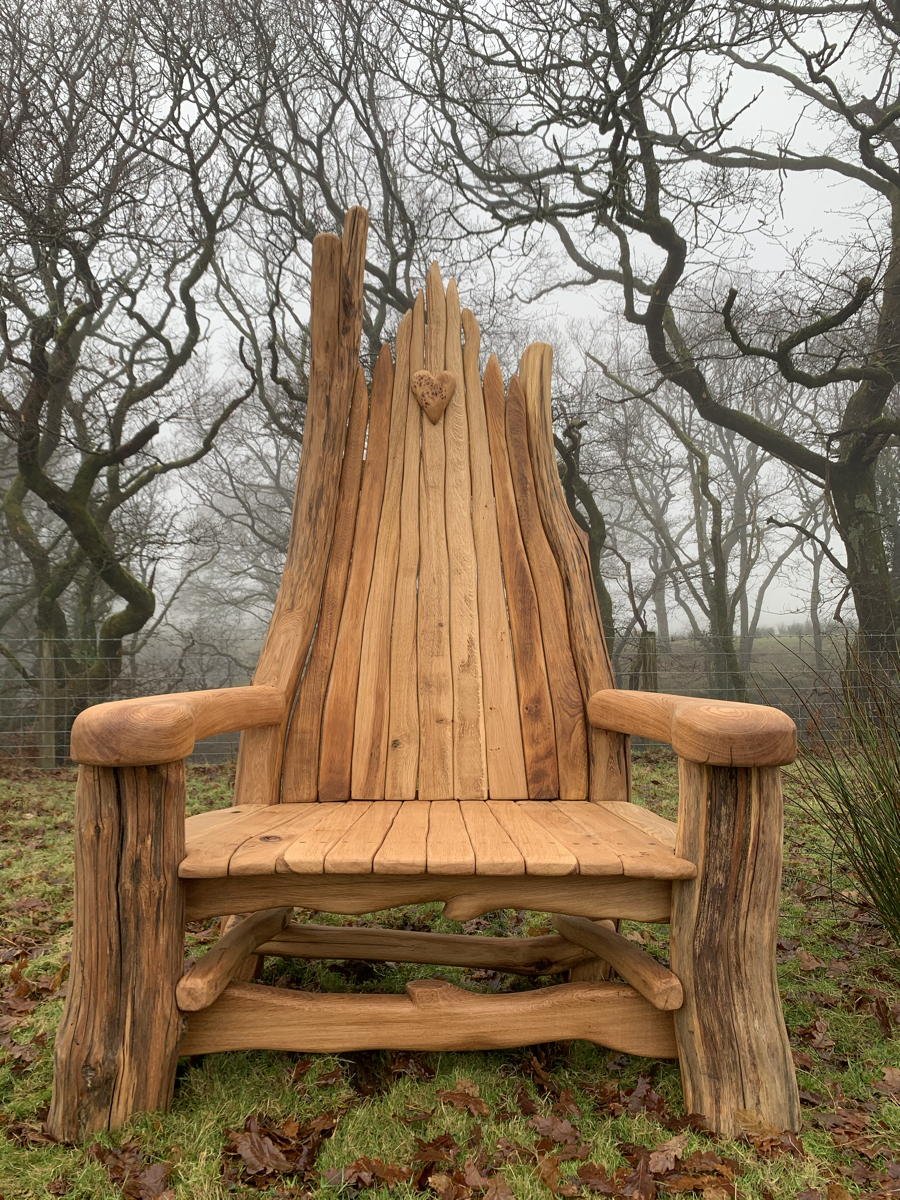 Handmade giant oak garden bench — solid oak 2-seater outdoor chair, Wales