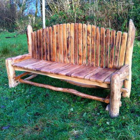Rustic Giant Storytelling Bench handcrafted from reclaimed Welsh oak — bespoke large garden seating, Wales