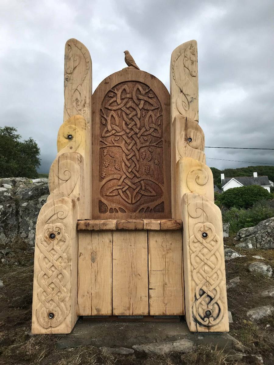 Carved solid oak wooden Welsh throne — handmade statement furniture, Wales