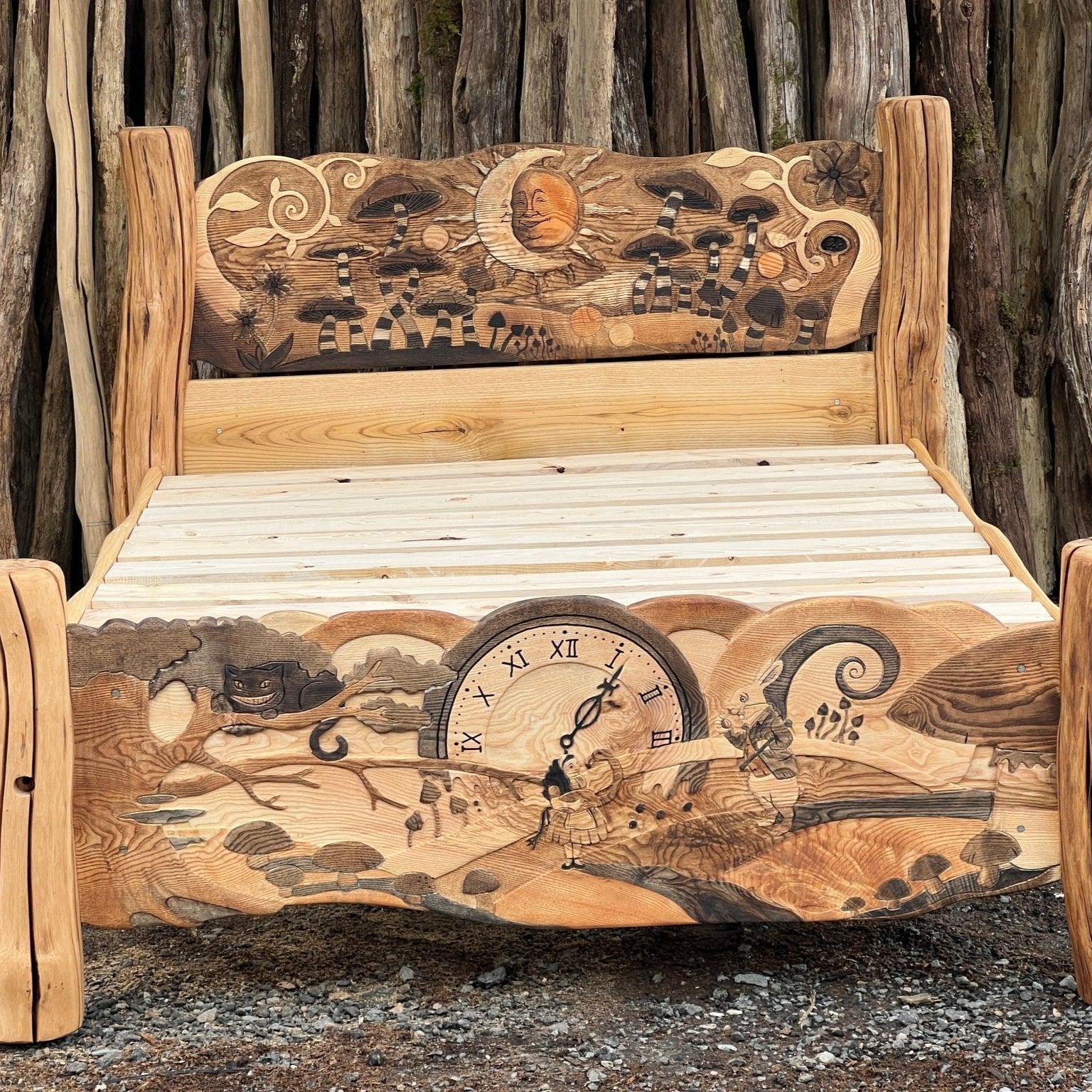 Hand - Carved Alice in Wonderland Bed – Solid Wood Fantasy Bed Frame duplicate - FreeRangeDesigns