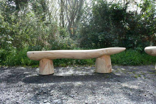 Handmade driftwood bench — hand-carved natural wood seating, bespoke, Wales
