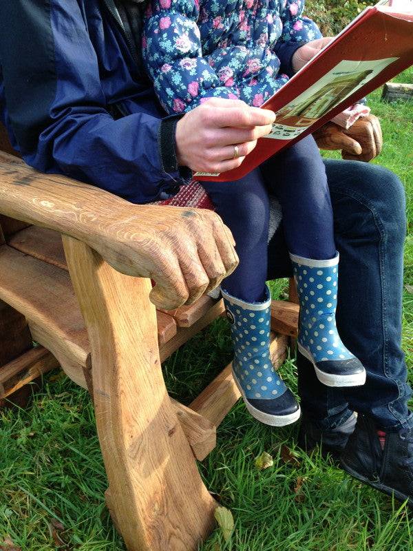 Rustic handmade oak story time chair — bespoke carved reading throne, Wales