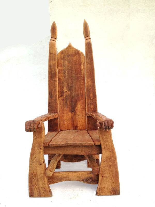 Hand-carved rustic oak story chair — bespoke storytelling throne, Wales