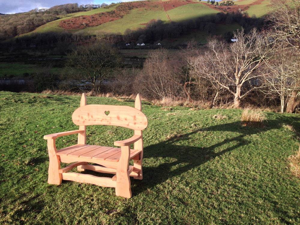 Handmade hand-carved solid oak garden bench — 2-seater, bespoke, Wales