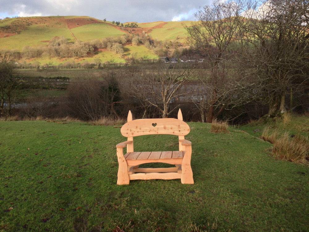 Handmade hand-carved memorial garden bench — personalised, bespoke, Wales