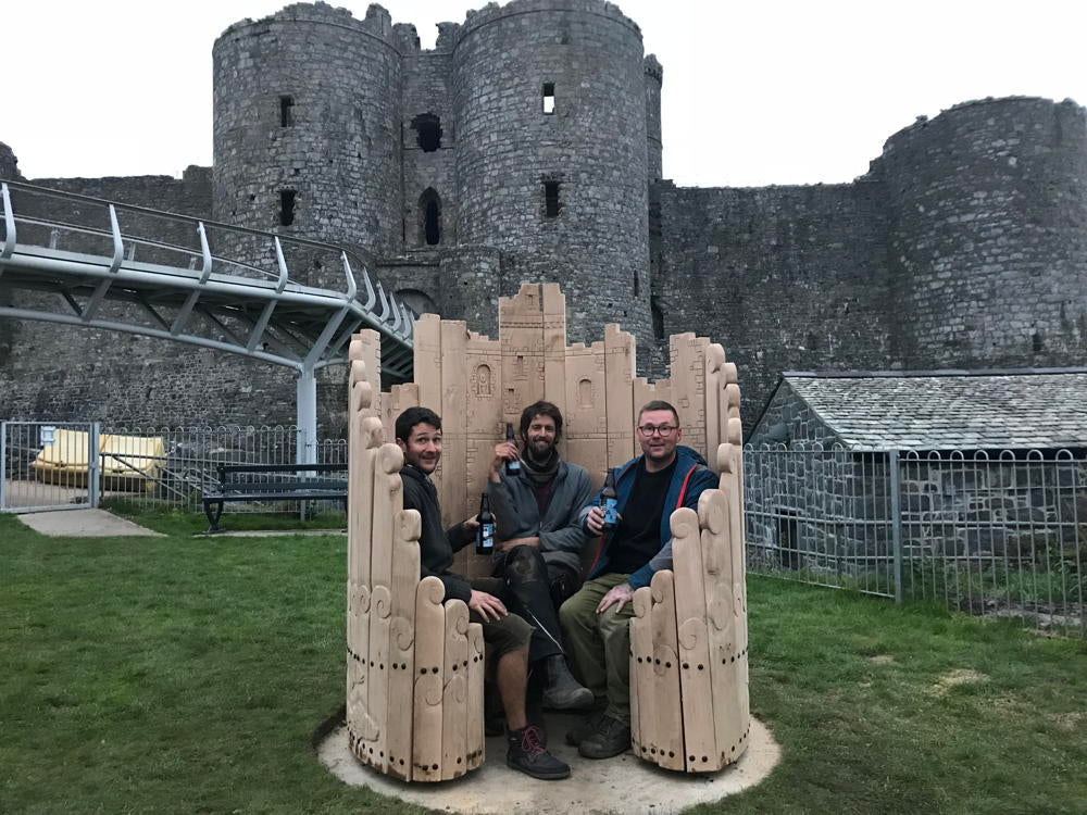 Harlech Castle-inspired handmade circular oak bench — bespoke, Wales