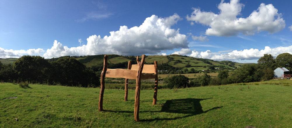 Handmade solid oak outdoor high storage bed in field — bespoke, Wales