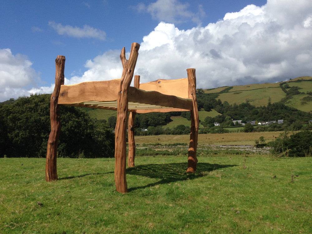 Handmade solid oak high storage fairy bed in garden — bespoke, Wales