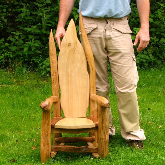 Hand-carved hobbit woodland storytelling chair for schools — carved oak UK, Wales